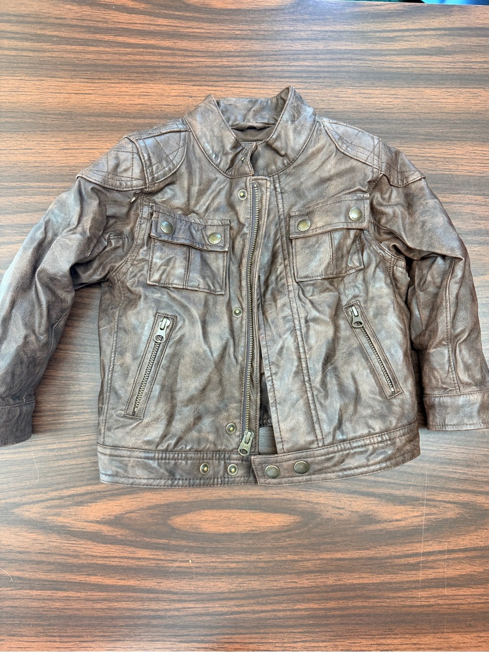 GAP Kids Brown Faux Leather Moto Jacket